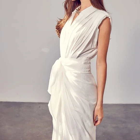 NWT White Button Up Shirt Dress With Power Shoulder - Picture 2 of 5